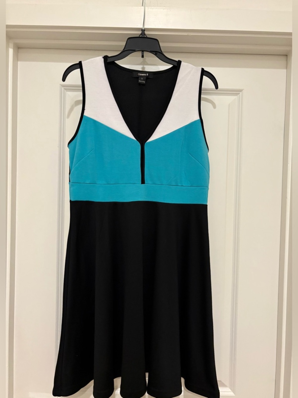 Chelsea28 Turquoise, White & Black Fit-and-Flare Dress